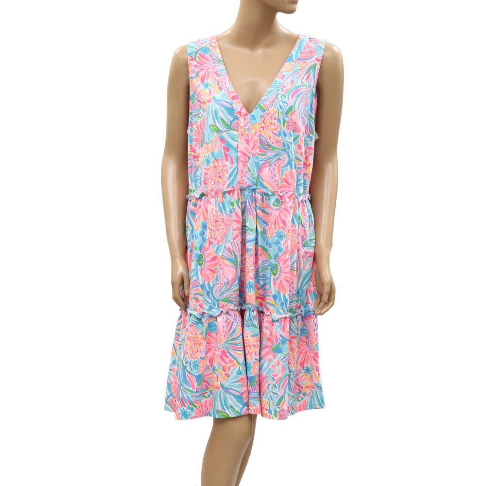 Lilly Pulitzer Lorina Swing Mini Dress Printed Cotton Tiered Ruffle XL 288200